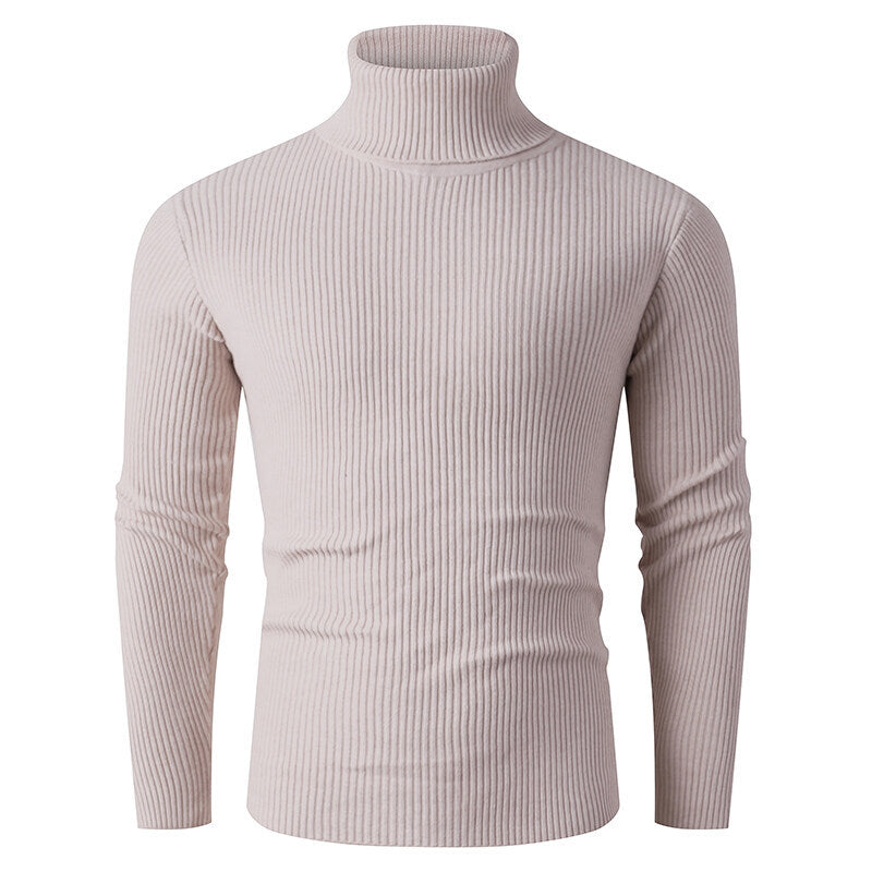 Herren nan taillierter Rippen-Strick Rollkragenpullover Slim Fit Drune