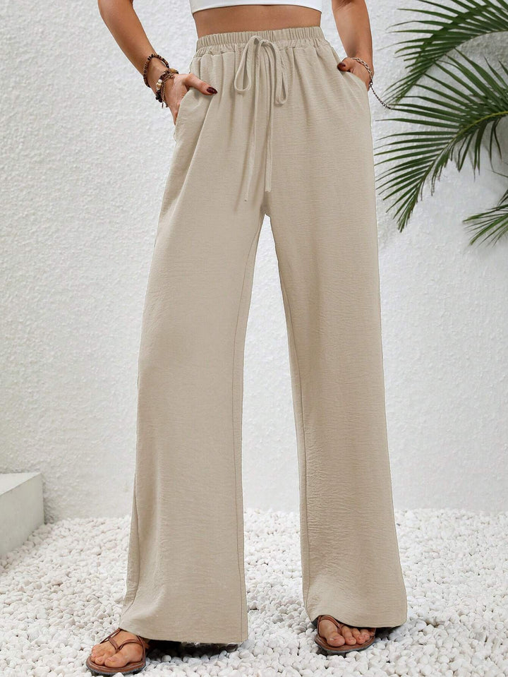 Damen weite Palazzo-Hose mit elastischem Bund und seitlichen Taschen Drune