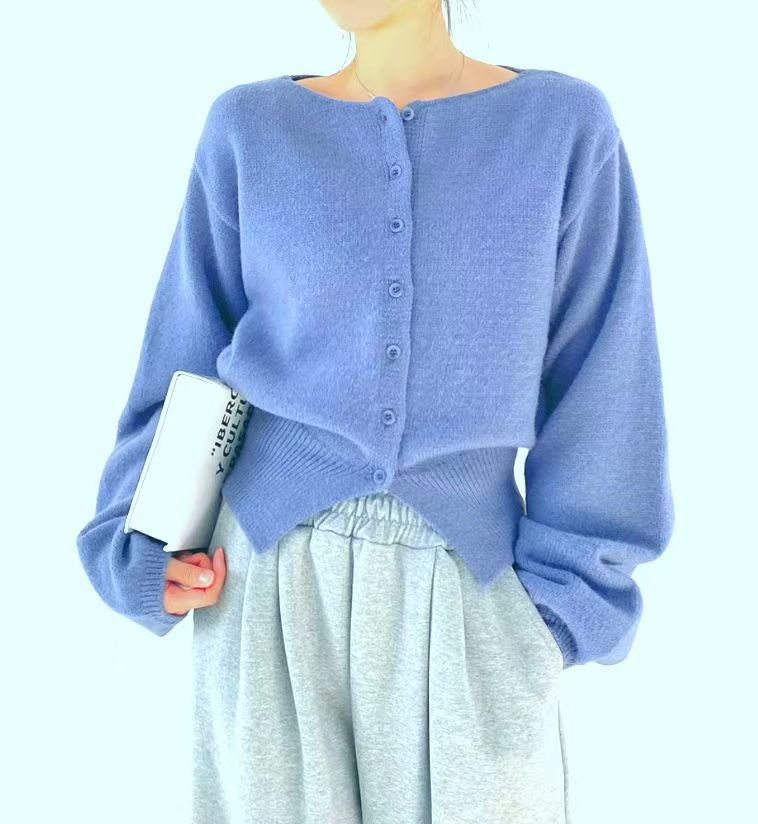 Damen Crop-Pullover mit Knopfdetail und oversized Ärmeln Drune