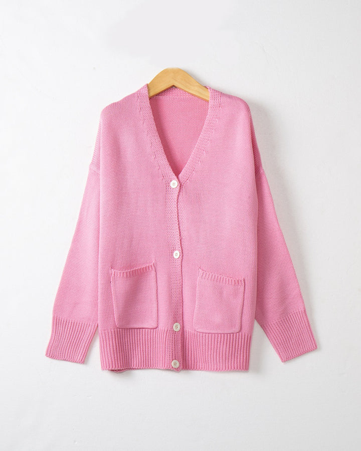Damen Grobstrick Cardigan mit praktischen Eingrifftaschen und V-Ausschnitt Drune