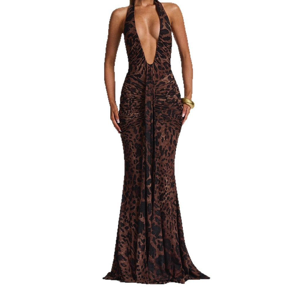 Damen Elegantes Glamour-Kleid mit tiefem V-Ausschnitt und Raffung Drune