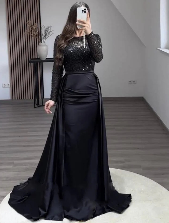 Damen Elegantes Abendkleid mit glitzerndem Oberteil und fließendem Rock Drune