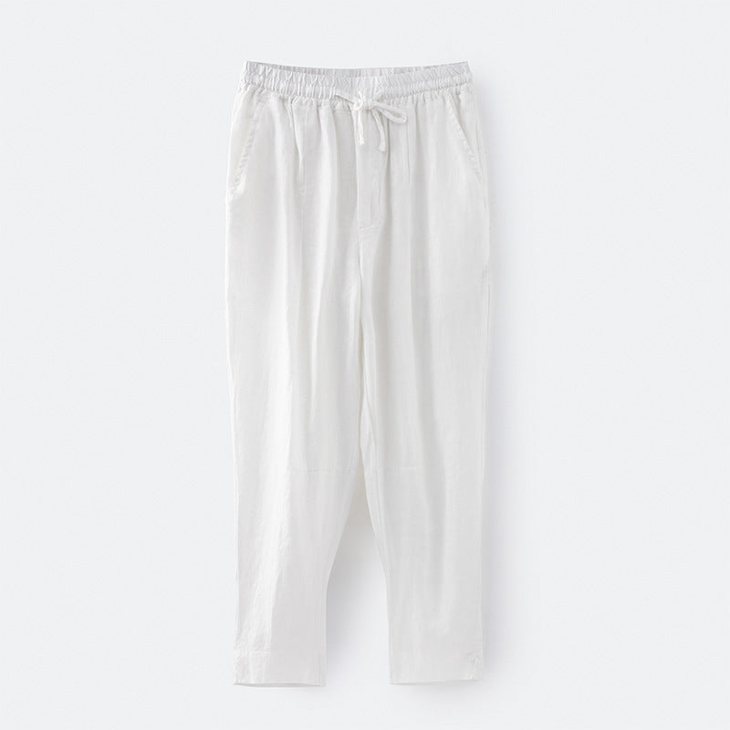 Damen lässige Leinenhose mit elastischem Bund und praktischen Seitentaschen Drune