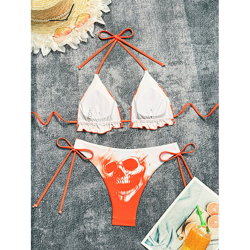 Damen Design-Bikini mit Skulls und Rüschendetails Drune