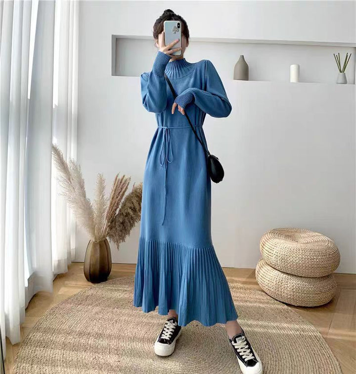 Damen Strickkleid mit Rippstruktur und Taillengürtel Drune
