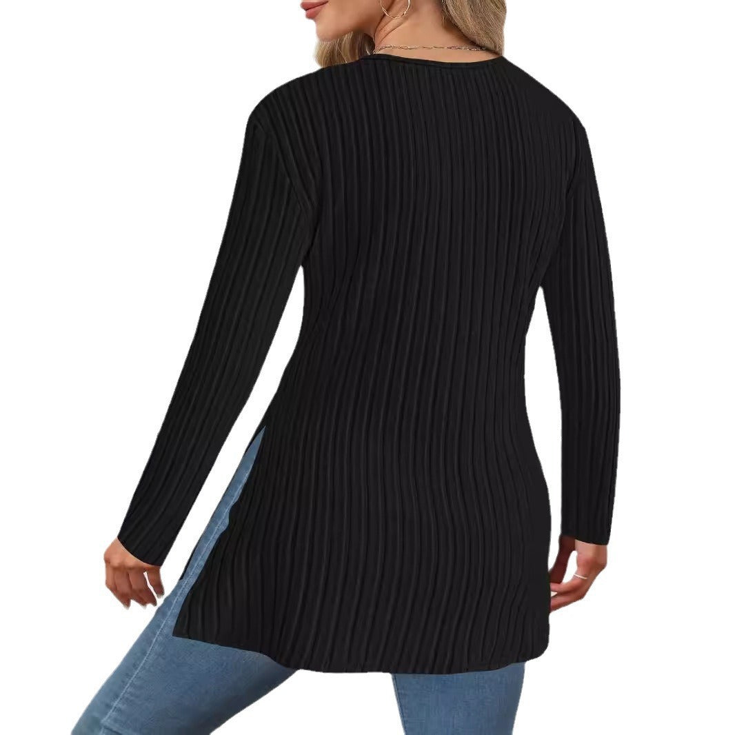 Damen Longpullover mit modernem Wickeldesign und eleganter Rippstruktur Drune
