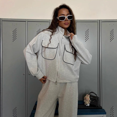 Damen Relaxed-Fit Loungewear-Set mit Reißverschluss und weitem Schnitt Drune