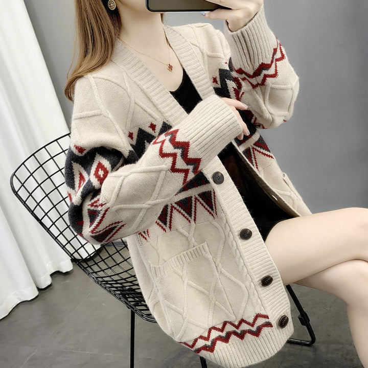 Damen Grobstrick-Cardigan mit modernem Muster und praktischen Taschen Drune
