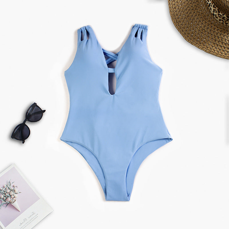 Damen Cut-Out Badeanzug mit modischen Kreuzträgern Drune