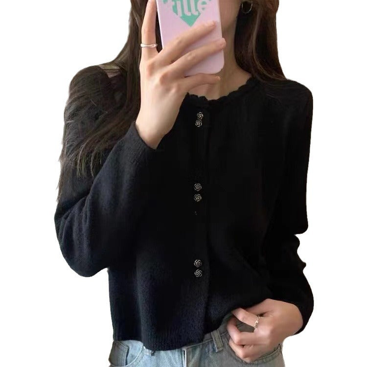 Damen kuschelige Strickjacke mit Knopfverschluss Drune