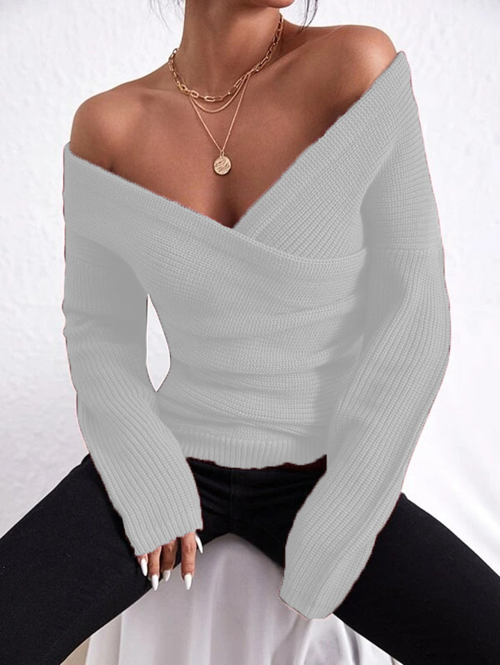 Damen lässiger Wickelpullover mit tiefem V-Ausschnitt und Lockere Passform Drune
