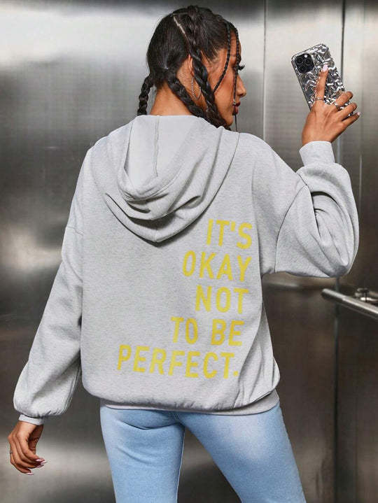 Damen Kapuzenpullover mit motivierendem Schriftzug und kuscheligem Innenfutter Drune