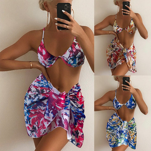 Damen Bikini-Set mit floralem Design und modischem Wickelrock Drune
