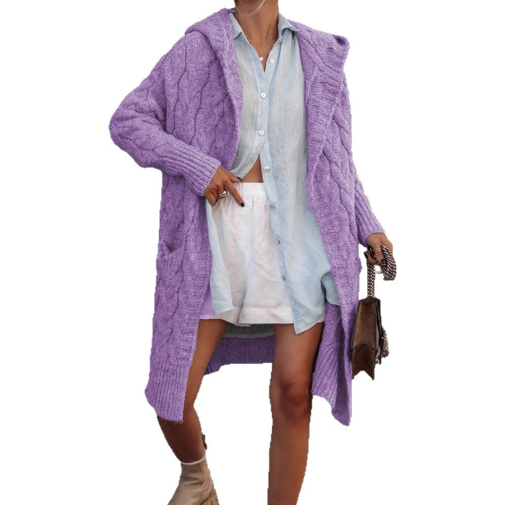 Damen Grobstrickjacke mit Kapuze und Zopfmuster Drune