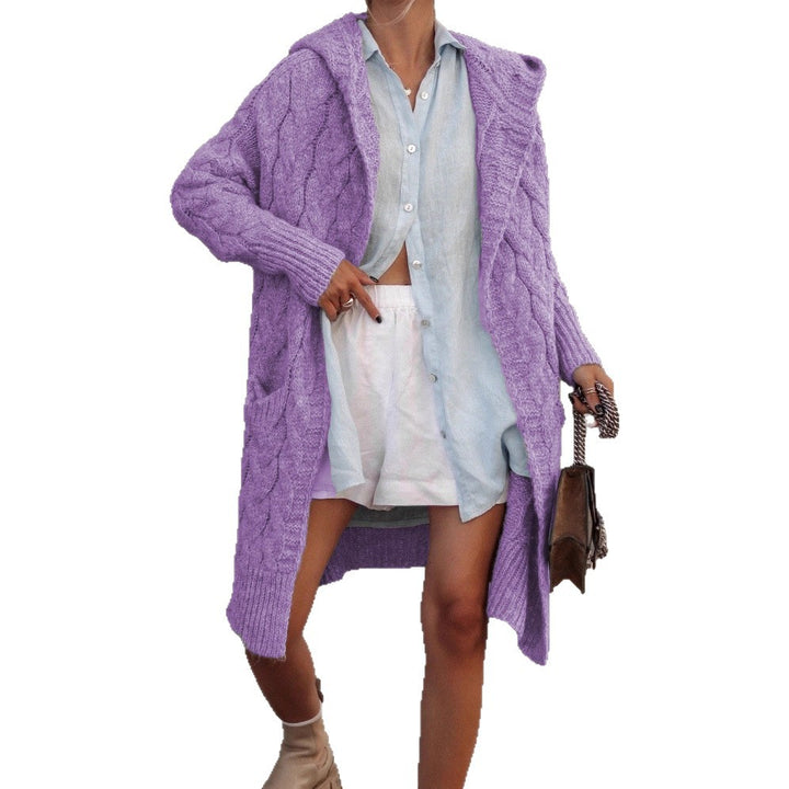 Damen Grobstrickjacke mit Kapuze und Zopfmuster Drune