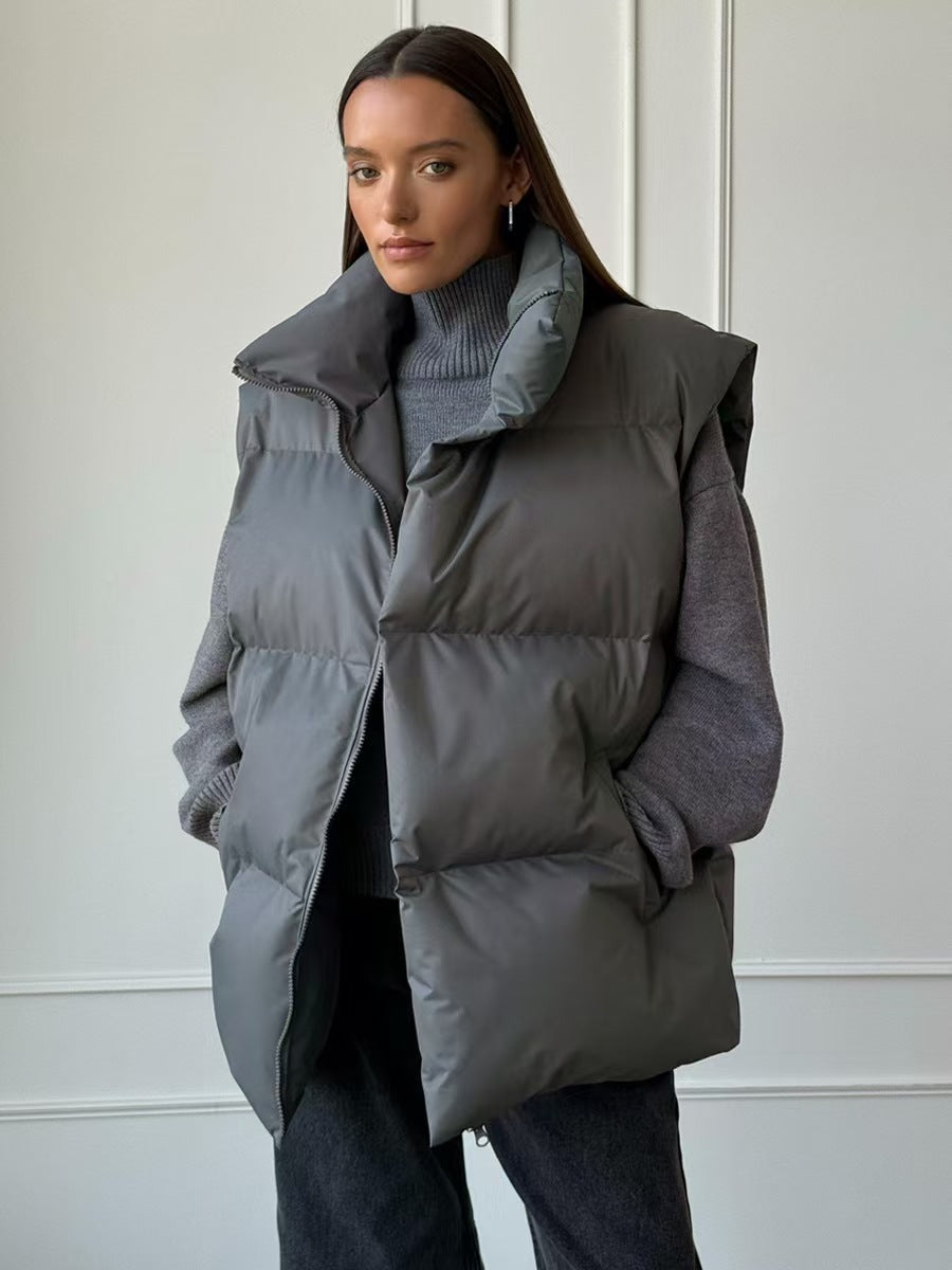 Damen Steppweste mit hohem Kragen und Taschen Drune