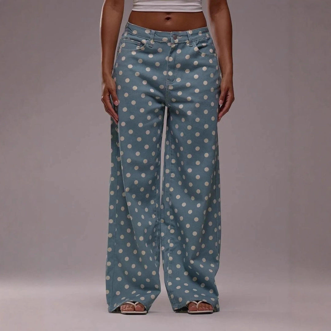 Damen Weite Stoffhose mit Polka-Dot Muster