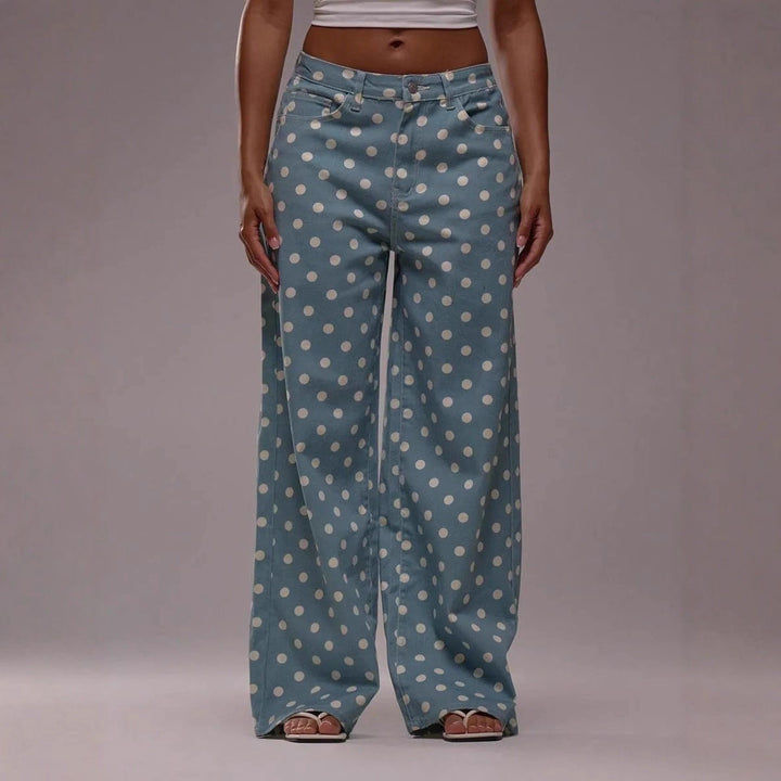 Damen Weite Stoffhose mit Polka-Dot Muster