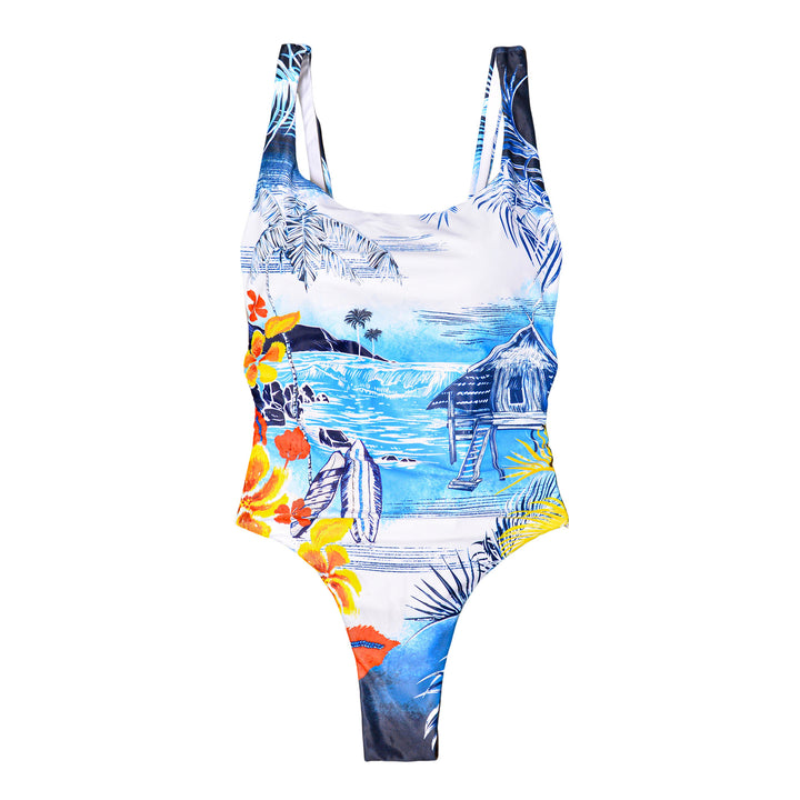 Damen Einteiler Badeanzug mit floralem Tropenmotiv Drune
