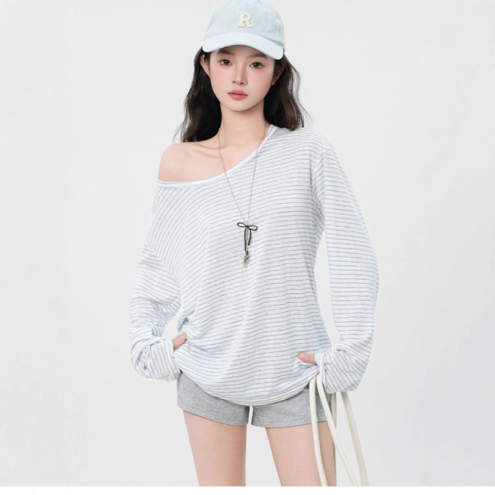 Damen lässiges Langarmshirt mit asymmetrischem Design Drune