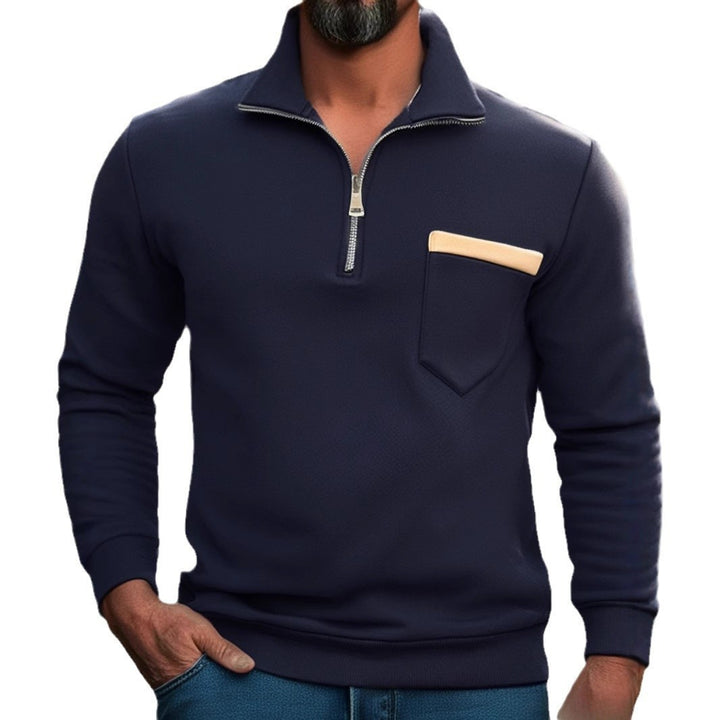 Herren nan feinstrukturiertes Halbzip-Feinstrickpullover mit Stehkragen, Brusttasche und schmaler Silhouette Drune