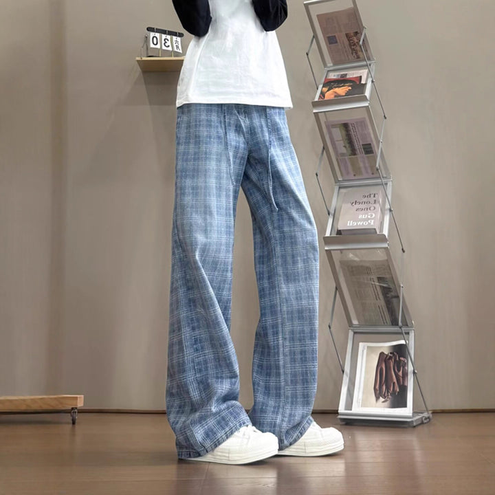 Damen weit geschnittene Karottenhose mit modernem Karo-Design Drune