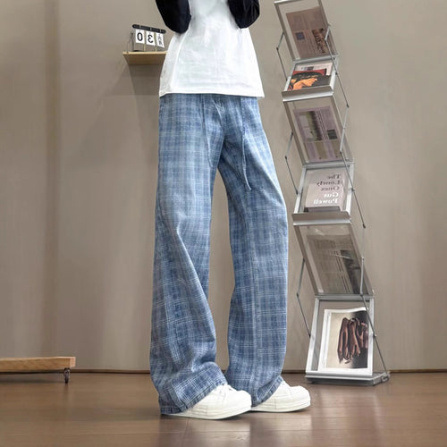 Damen weit geschnittene Karottenhose mit modernem Karo-Design Drune