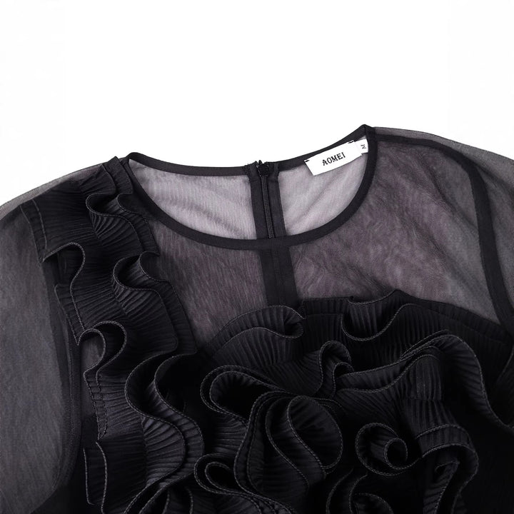 Damen figurbetontes Kleid mit voluminösen Rüschen und Fransen Drune