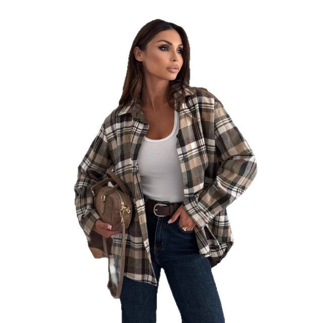 Damen Kariertes Overshirt mit lässigem Schnitt und eleganten Details Drune
