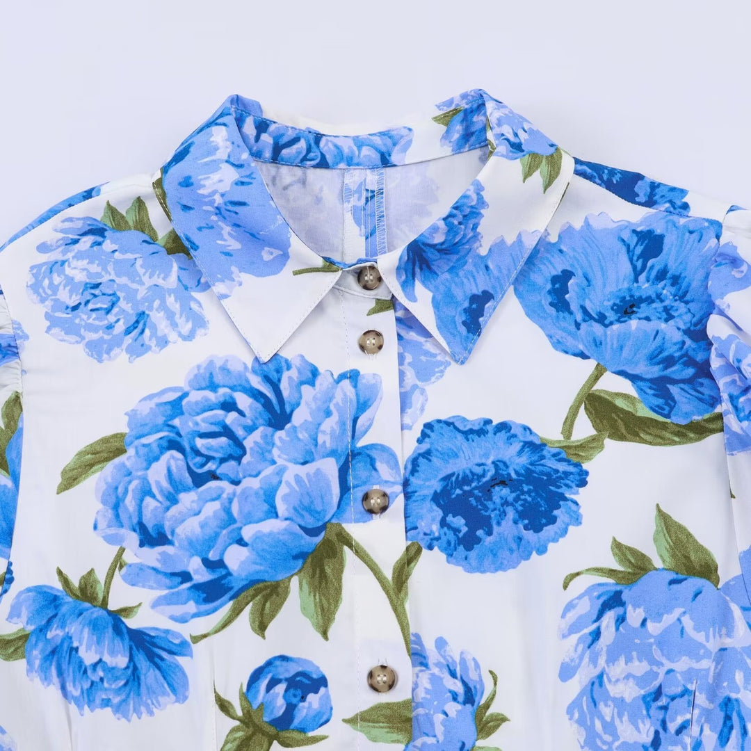 Damenbluse mit floralen Muster und eleganten Puffärmeln Drune