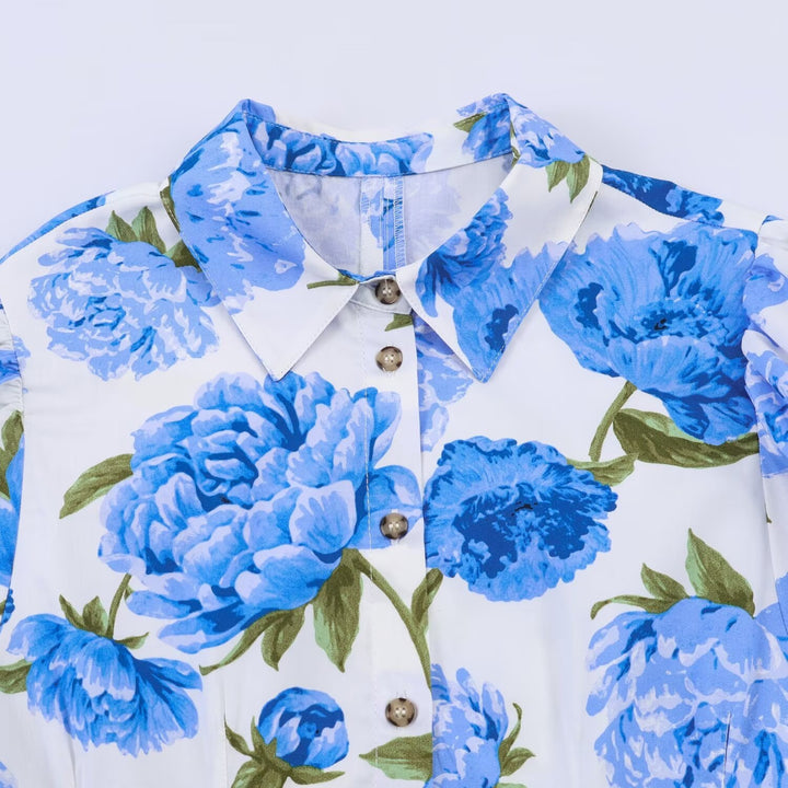 Damenbluse mit floralen Muster und eleganten Puffärmeln Drune