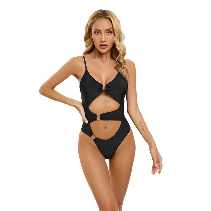 Damen Einteiler Badeanzug mit modischem Cut-Out und verspieltem Ringdetail Drune