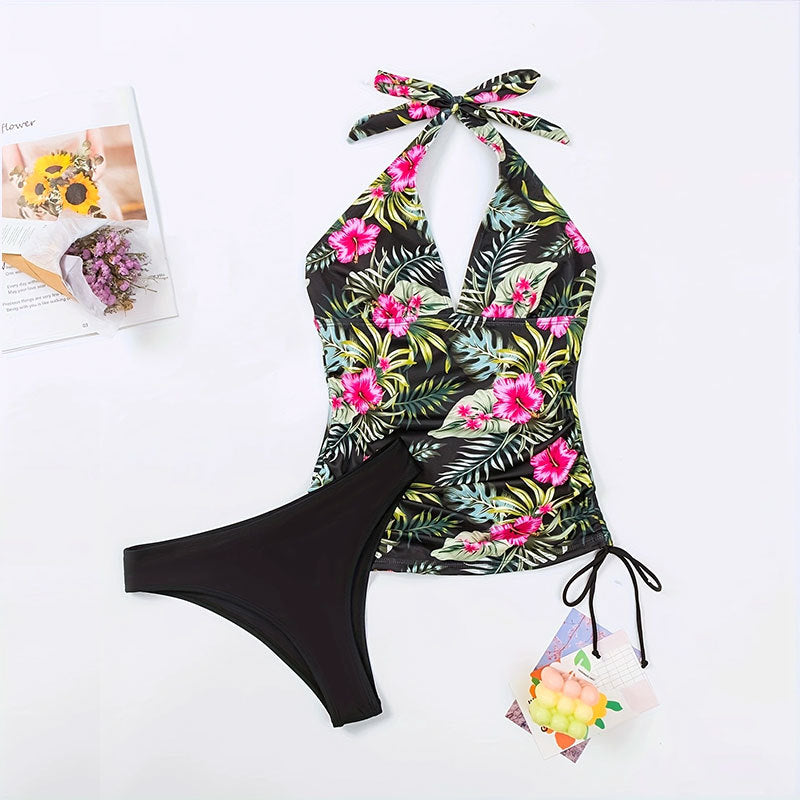 Damen Tankini-Set mit floralem Oberteil und hohem Taillenslip Drune