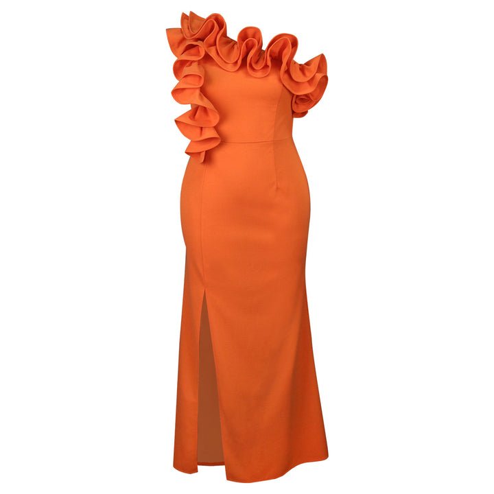 Damen Elegantes Maxikleid mit asymmetrischem Rüschenakzent und sexy Schlitz Drune