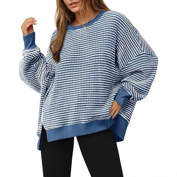 Damen lässiger gestreifter Oversized Pullover Drune