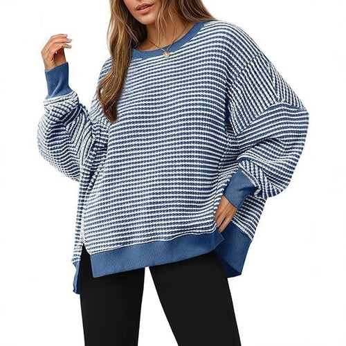 Damen lässiger gestreifter Oversized Pullover Drune
