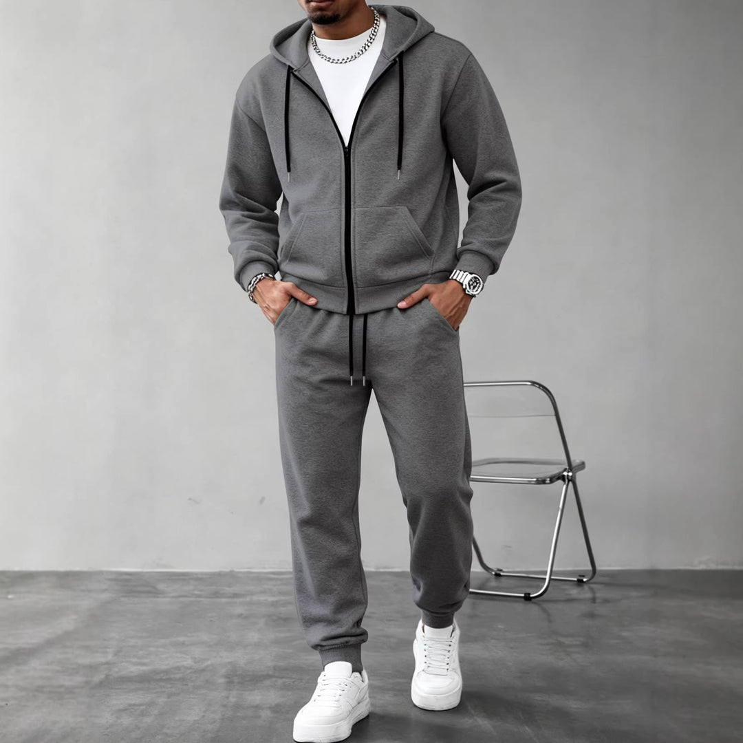 Herren nan zweiteiliges Jogginganzug-Set mit durchgehendem Reißverschluss Kapuzenjacke und taillierter Jogginghose Drune