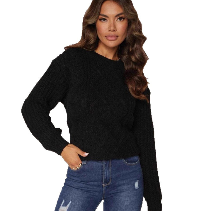 Damen lässiger Grobstrickpullover mit modernem Zopfdesign und gemütlichem Schnitt Drune
