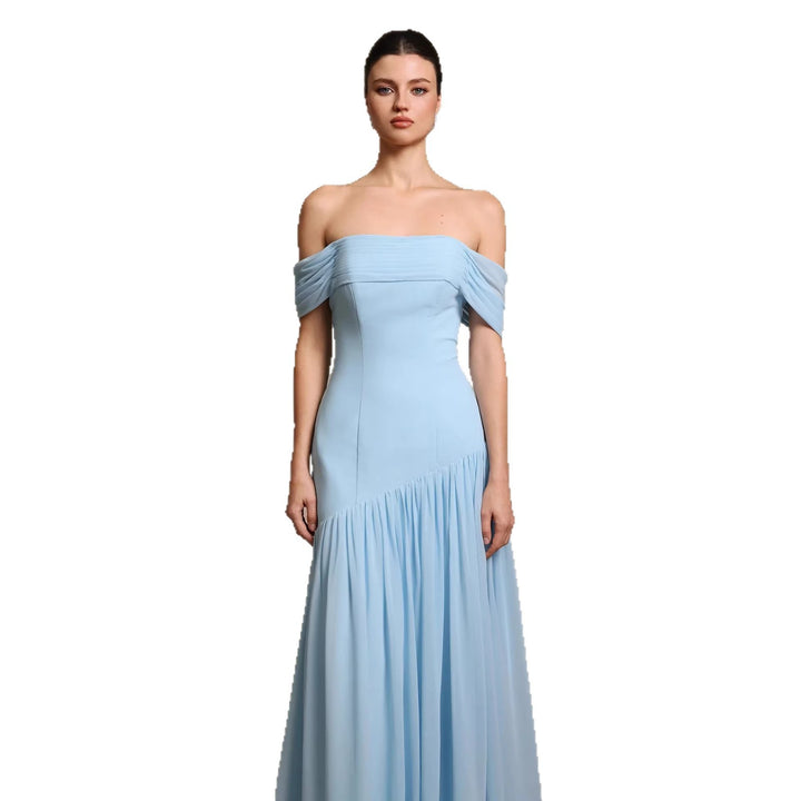 Damen Elegantes schulterfreies Maxikleid mit drapierten Details Drune
