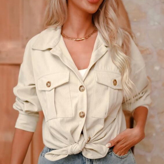 Damen Cordhemdjacke mit doppelter Brusttasche Drune