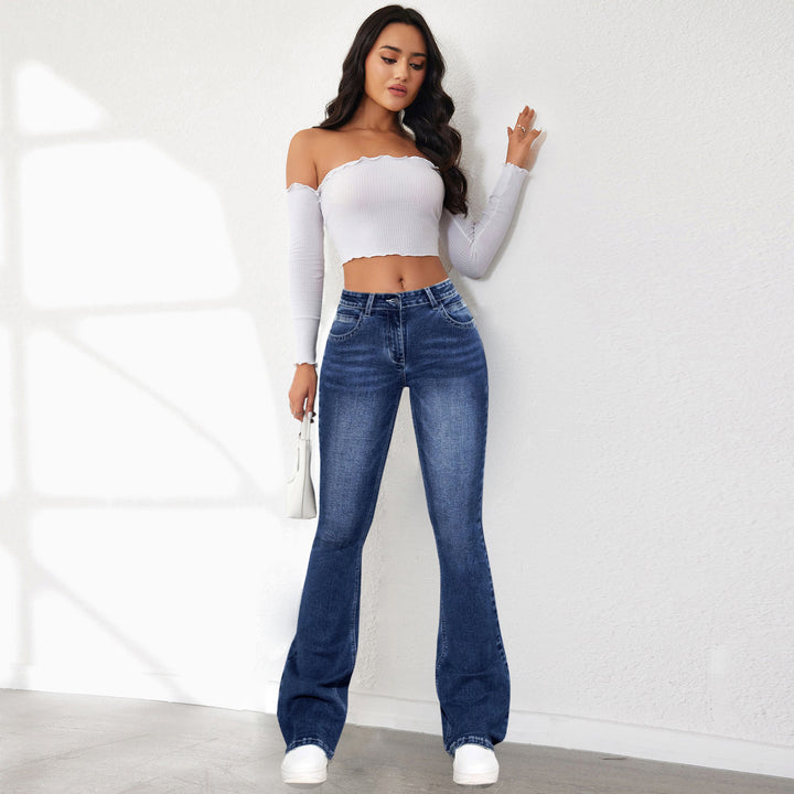 Damen Bootcut Jeans mit hohem Bund und modischen Waschungen Drune