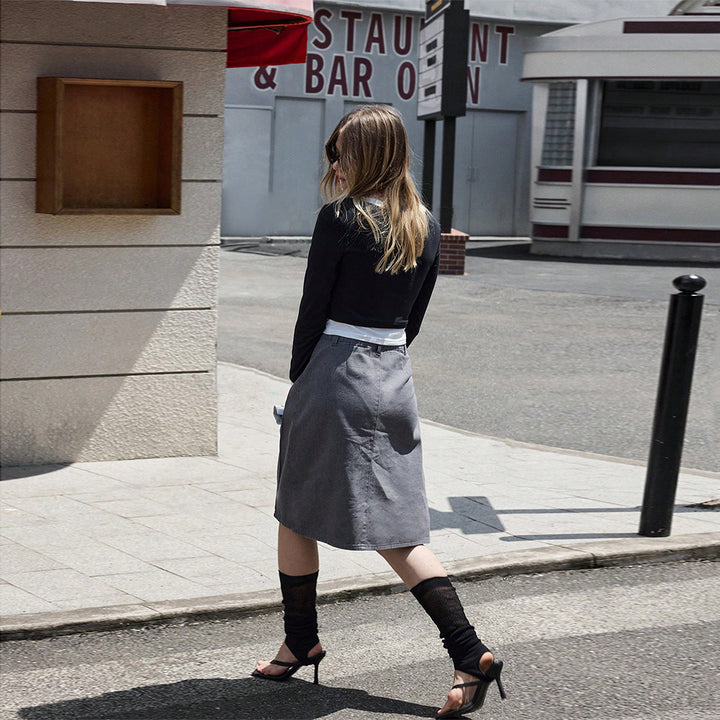 Damen Midi-Rock mit eleganten Falten und hohem Bund Drune