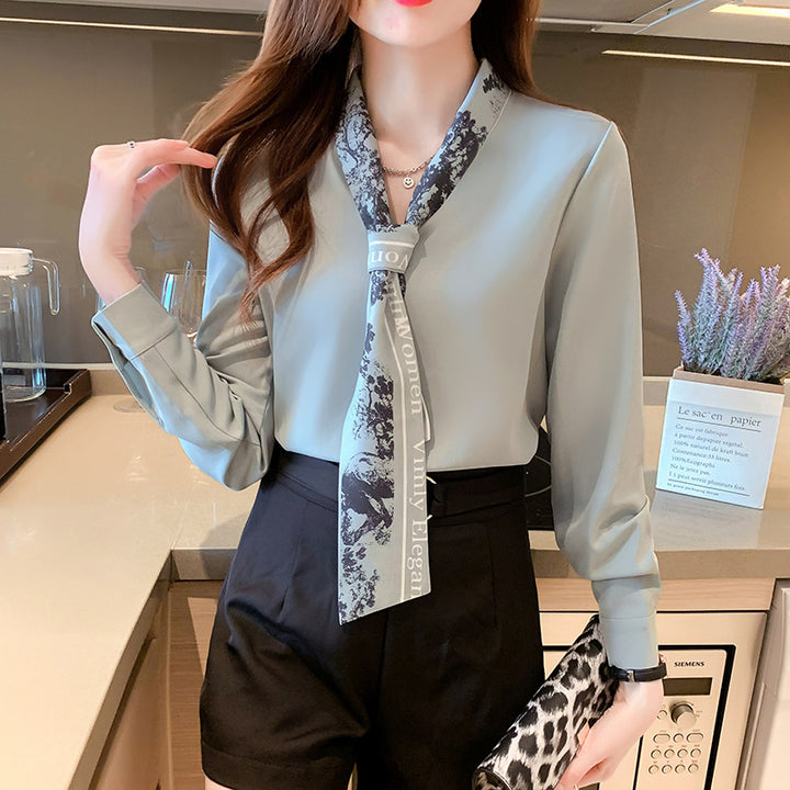 Damen elegante Bluse mit schmeichelndem Schnitt und modischem Halstuch Drune