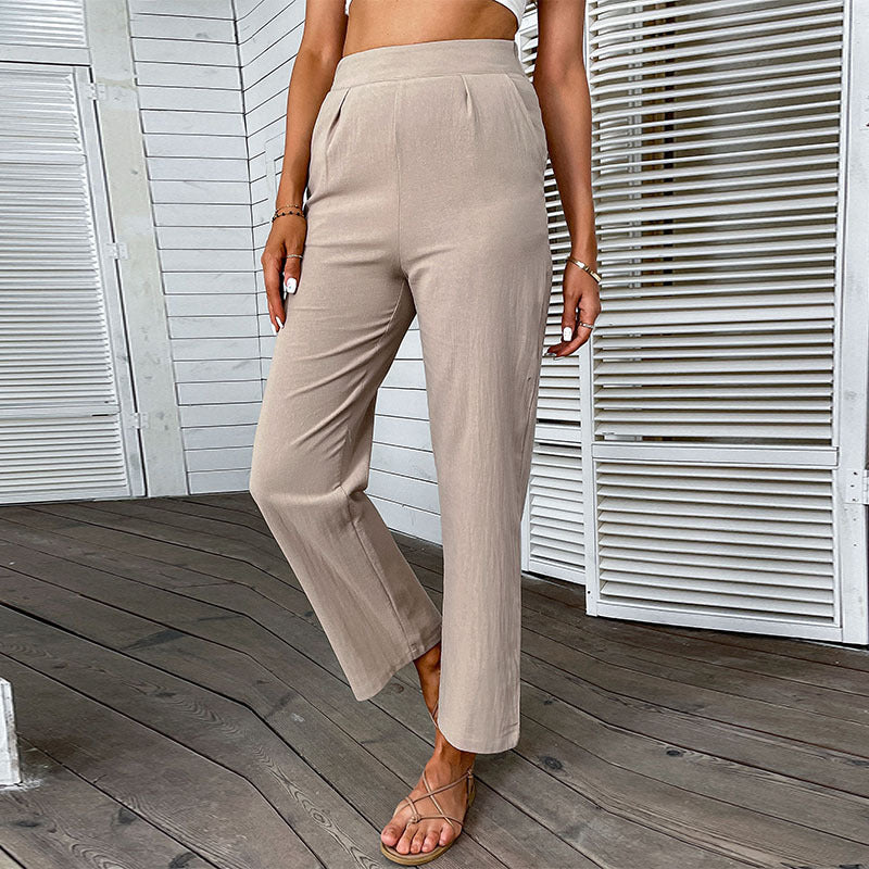 Damen Bequeme Hochtaillenhose mit weitem Bein und elegantem Schnitt Drune