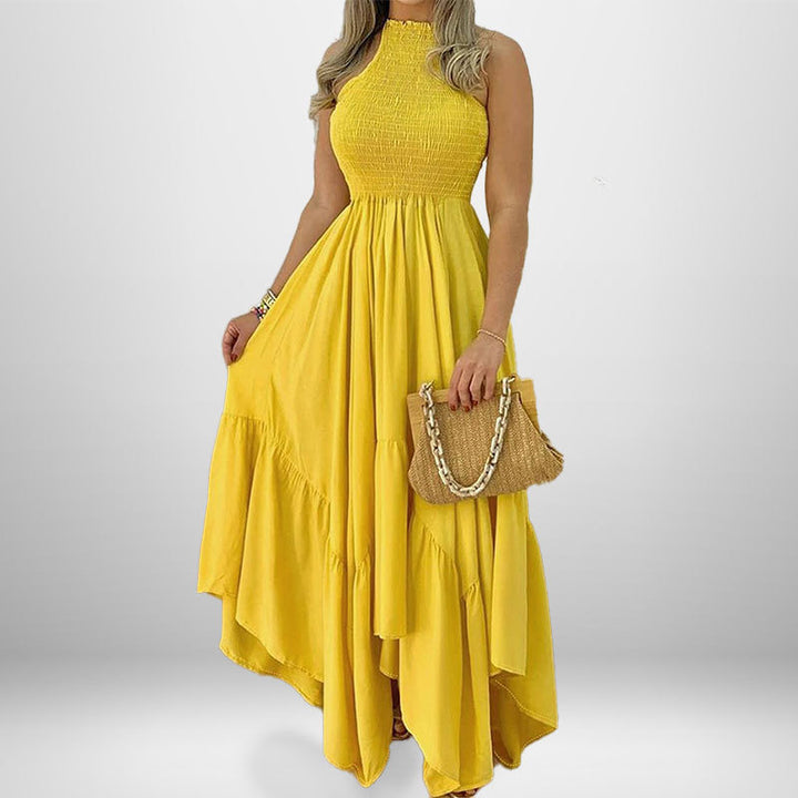 Damen Maxikleid mit hochgeschlossenem Design und voluminösem Rock Drune