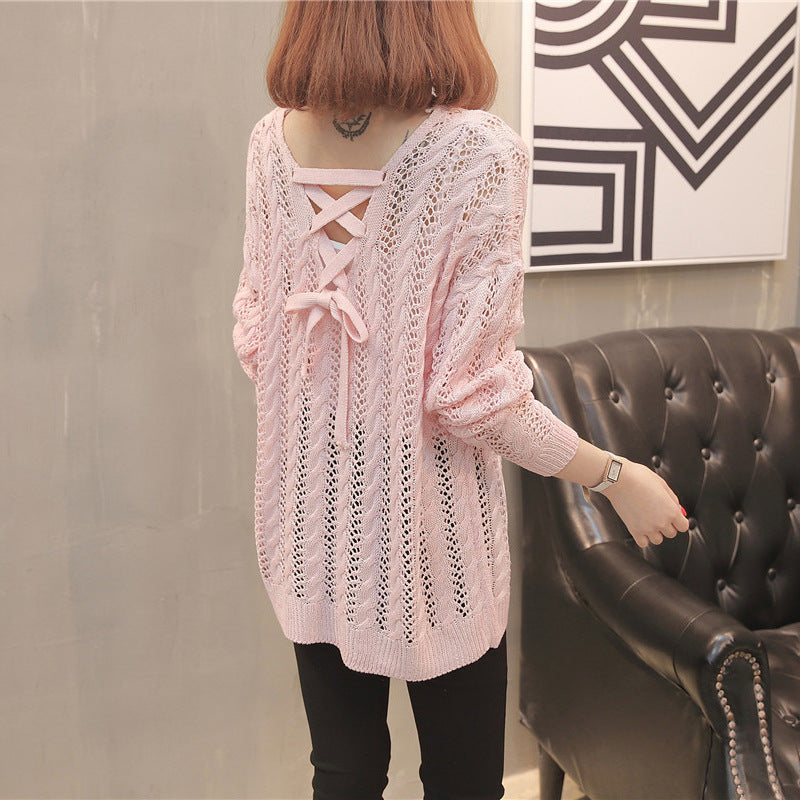Damen Strickpullover mit Off-Shoulder-Design und Rückenschnürung Drune