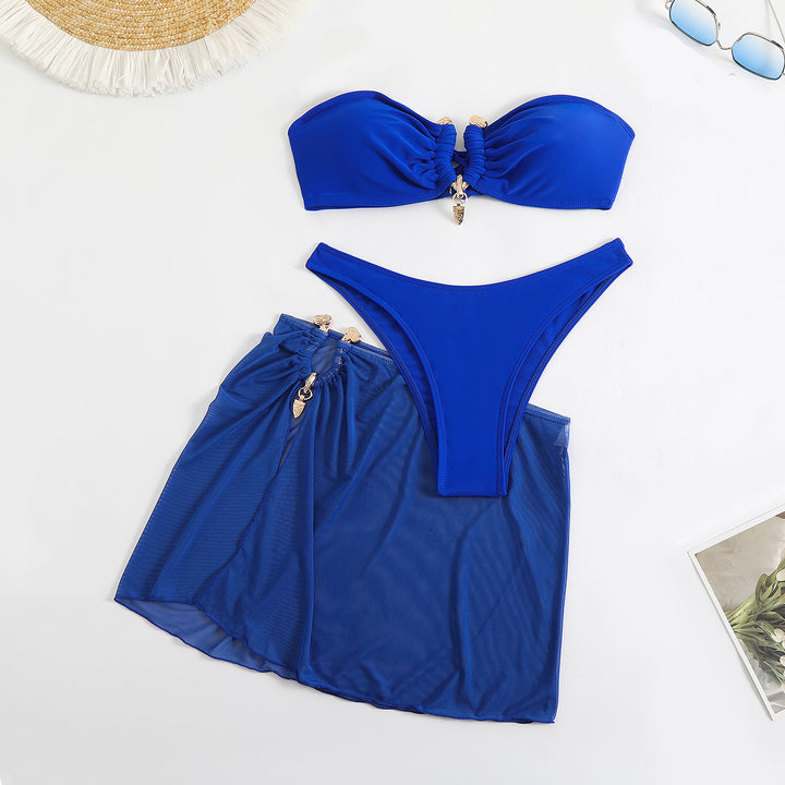 Damen Bikini-Set mit modisch gerafftem Oberteil und elegantem Wickelrock Drune