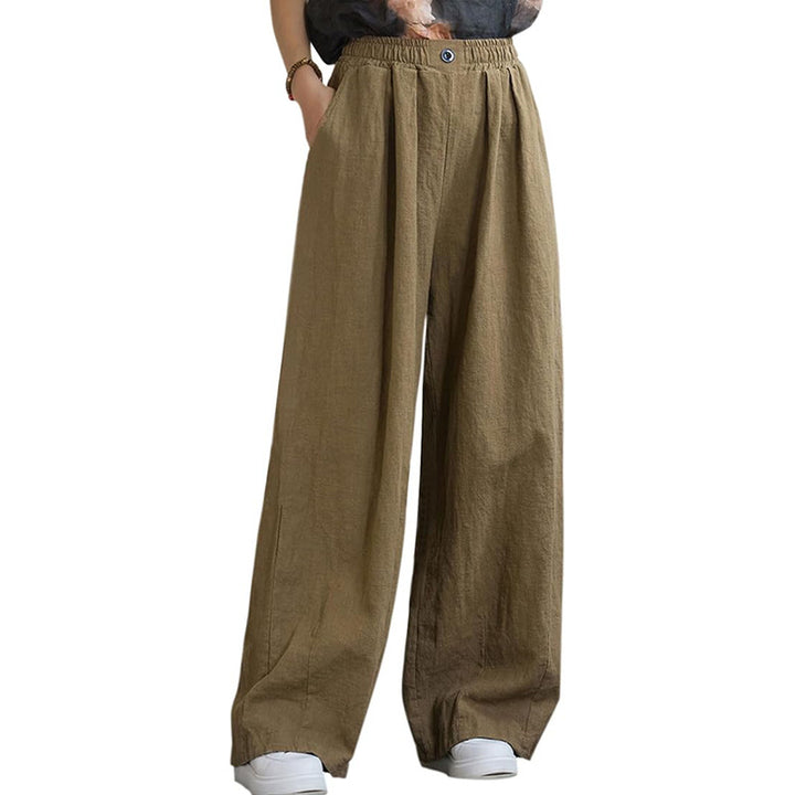 Damen weite Leinenhose mit elastischem Bund und femininen Falten Drune
