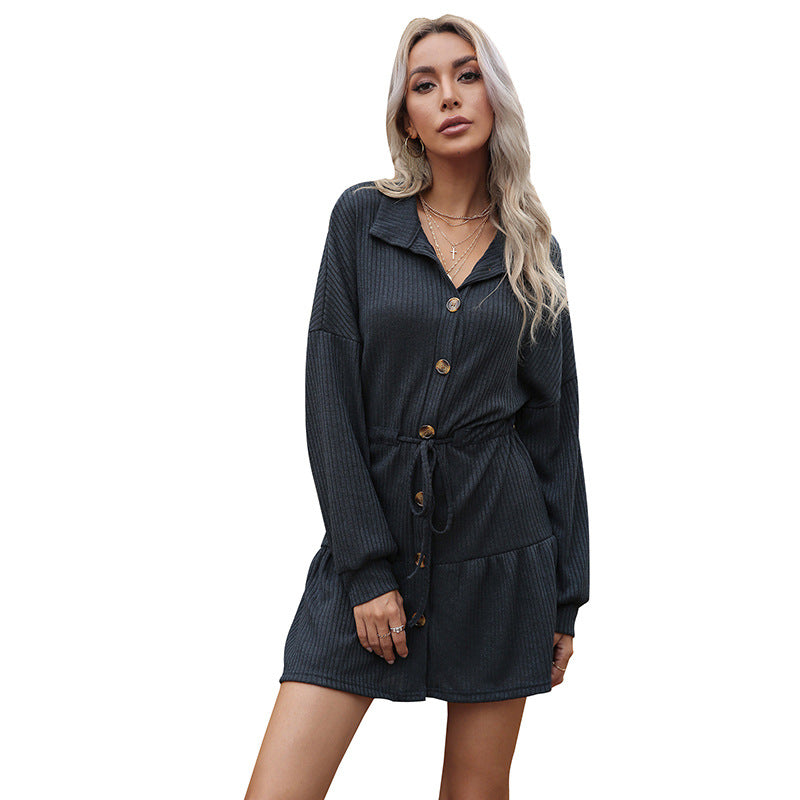 Damen Hemdblusenkleid mit Knopfverschluss und taillierbarem Gürtel Drune
