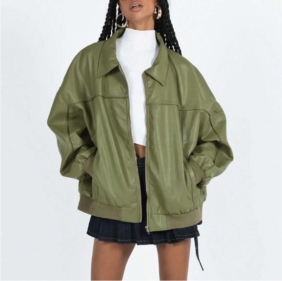 Damen Kunstleder Jacke im modernen Oversized-Stil Drune